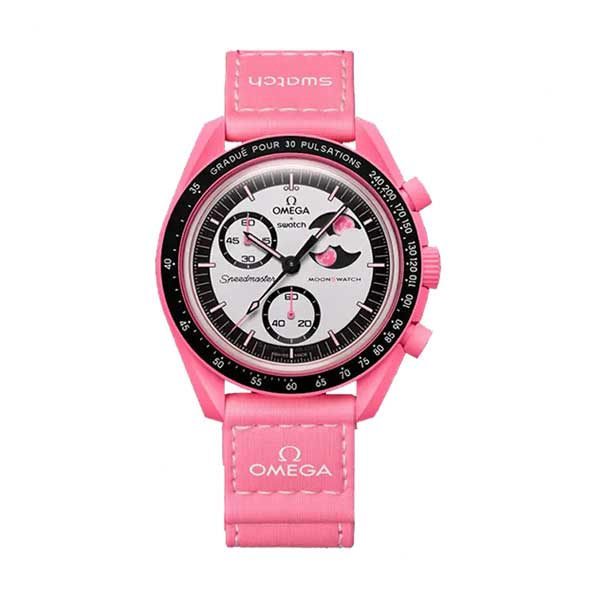 ساعت مچی امگا سواچ مدل MISSION TO THE PINK MOONPHASE SO33P700
