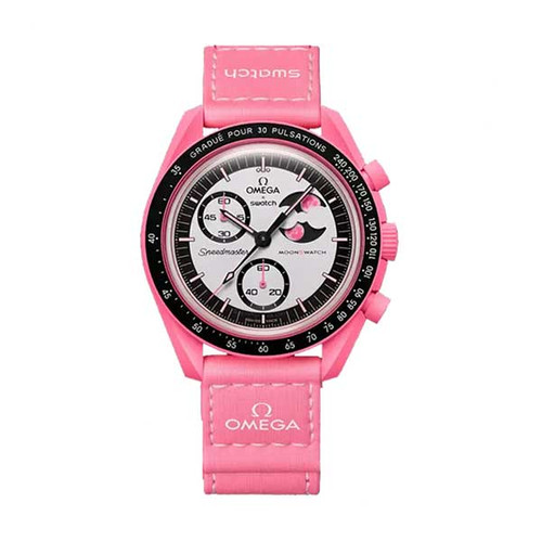 ساعت مچی امگا سواچ سه موتور فعال مدل MISSION TO THE PINK MOONPHASE SO33P700